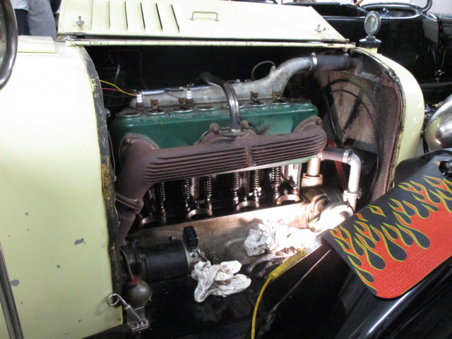 in the garage engine working on