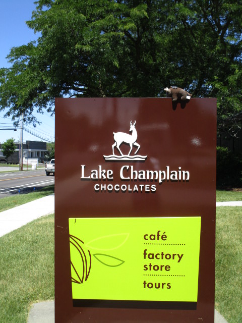 Lake Champ Chocolate entrance sign with benny