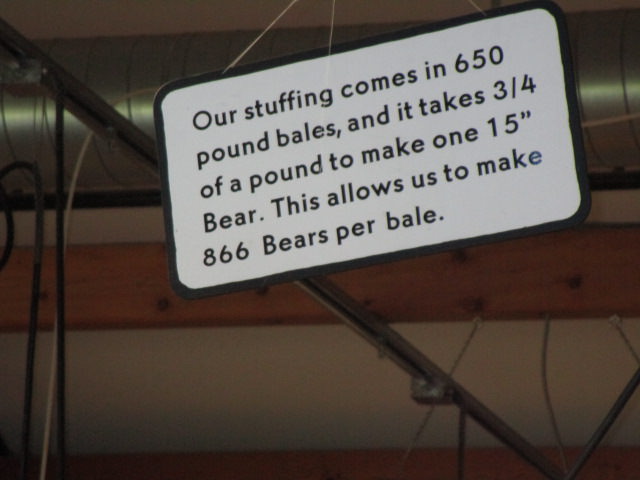 Vermont Teddy Bear tour stop 3 stuffing room sign bale