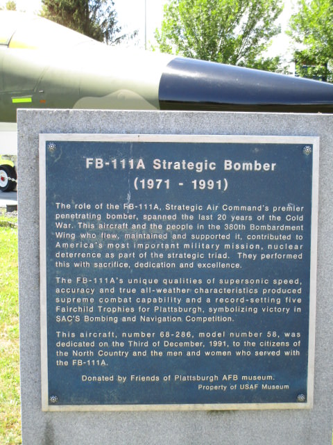 plattsburgh air force museum FB111 plaque explaining