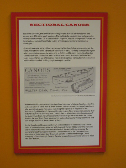 small craft building the take apart canoe sign explaining more infor on