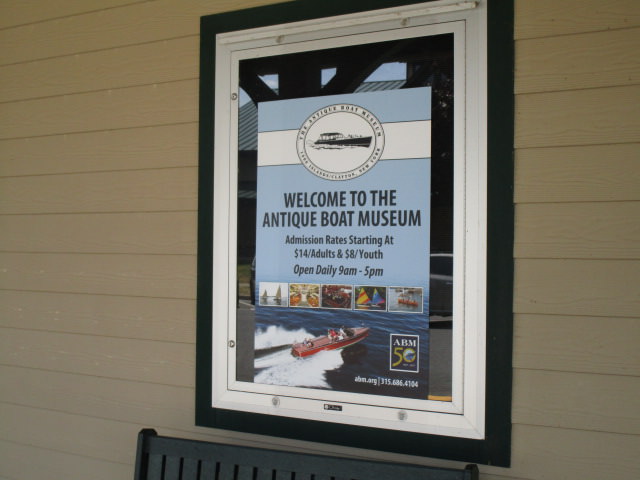 welcome to the antique boat museum outside sign