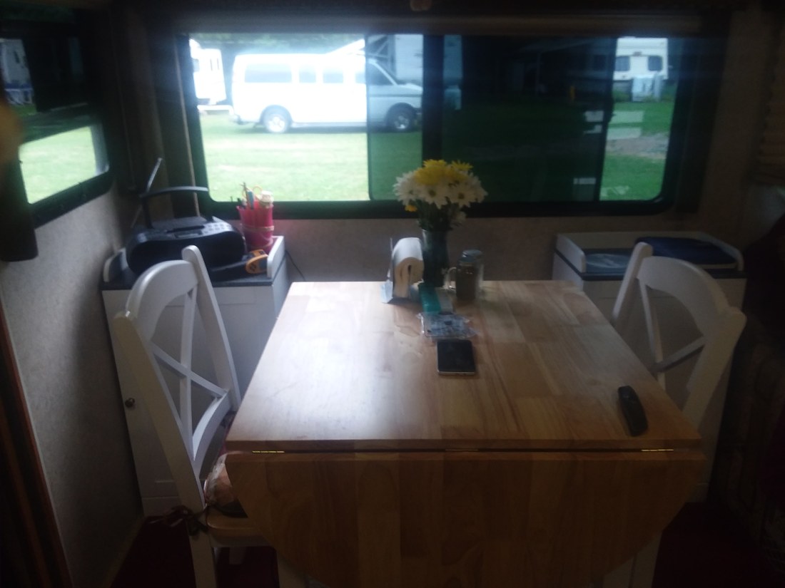 Table and chairs and cabinets